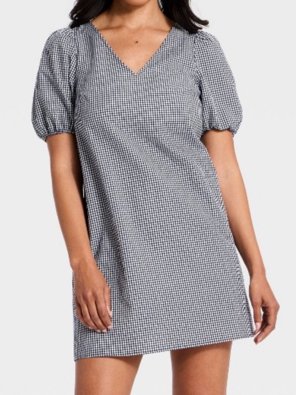 Puff Sleeve Mini A-Line Dress Gingham size Small